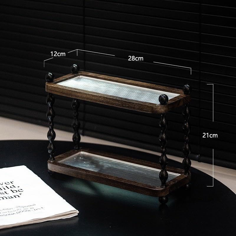 Soporte Para Tazas Estante de almacenamiento escritorio retro dos capas for tazas y café Para Encimeras De Cocina(28x12x21cm)