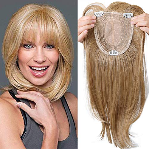 HAIRCUBE 16 Inch Hair Pieces Shoulder-length Hair Top Pieces for Women 5"5.5" Hair Toper Hair Replacement Wigs for Women Brown Ash Blonde