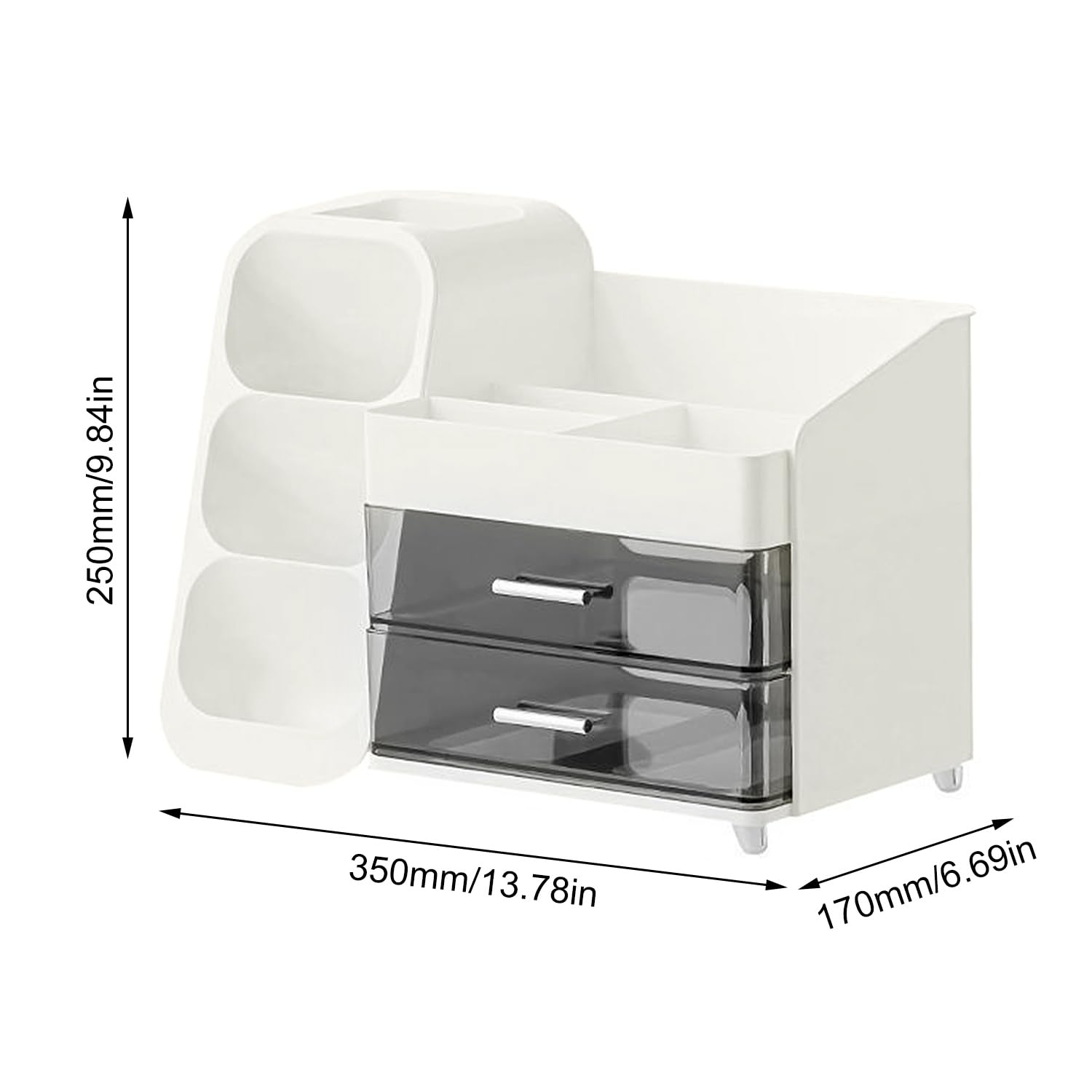 Makeup Organizer z 2 szufladami, organizer na pędzle, duża skrzynka na kosmetyki (Biały)