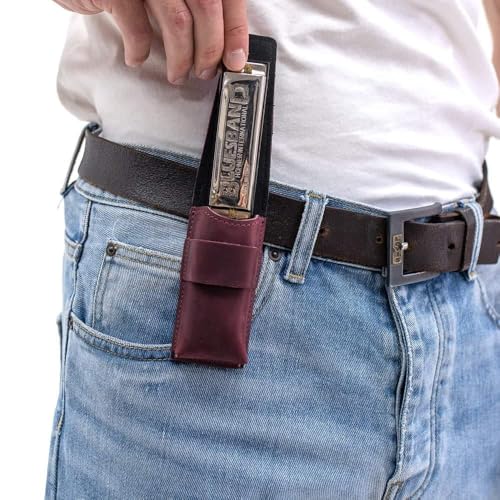 image for MG Leather Work Harmonica Case Genuine Crazy Horse Leather – Handmad