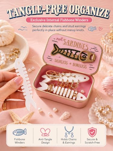 GBCYXFK Travel Jewelry Case Sardine Jewelry Box Retro Tin Fish Organizer