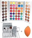 Beauty Glazed 63 Pop Colors Eyeshadow Palettes Matte and Shimmer Blendable Eye Shadow Powder Make Up Waterproof Eye Shadow Palette with Make Up Brushes Set and Powder Sponge Blender