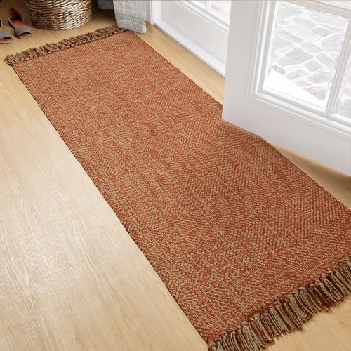 Collive Alfombra de pasillo de 2 x 5 pies, suave, lavable, alfombra de pasillo de cocina contemporánea, moderna, alfombra de algodón tejida a mano para dormitorio, entrada, puerta delantera