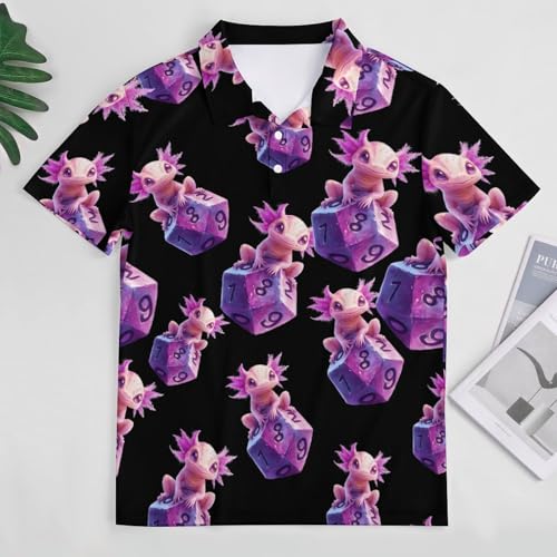 Axolotl with Dice Basic Polo Shirts for Men Button Down Collar Short Sleeve Golf Tees Tops2