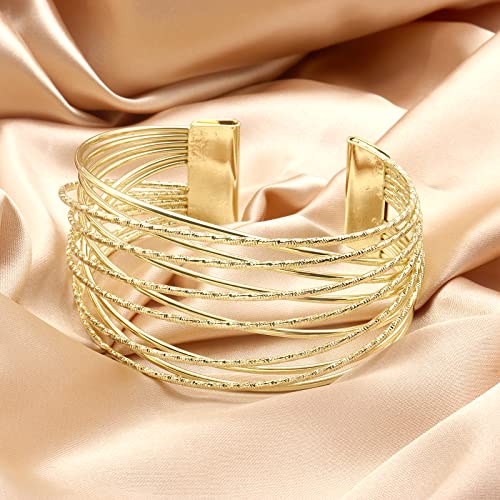 Futimely Cuff Bracelet For Women,Multi-Layer Cross Wire Bangle Bracelet Open Adjustable Wide Cuff Bracelet For Teen Girls Fashion Jewelry (6:Gold 2) #TOP5