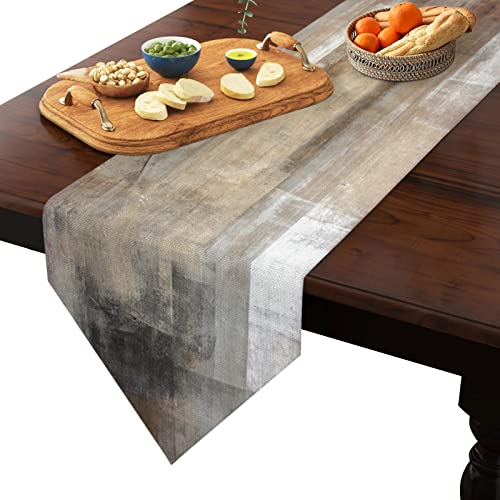Zfuncing Linen Burlap Table Runner Dresser Scarves, Abstract Art Oil Painting Geometry Graffiti Paint Table Runners For Family Dinner/Holiday Party/Wedding/Events/Kitchen Decor Art Texture 13X36In #TOP1