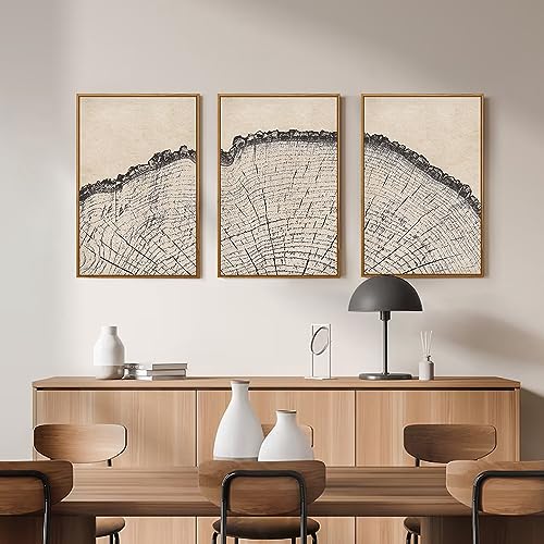 HPINUB Vintage Wood Tree Rings Wall Art Set, Framed Canvas Paintings, Black and White Nature-Inspired Decorative for Modern Home Decor for Living Room, Bedroom, Dining Room, Office- 24"x36"x3 by HPNIUB - Image 3