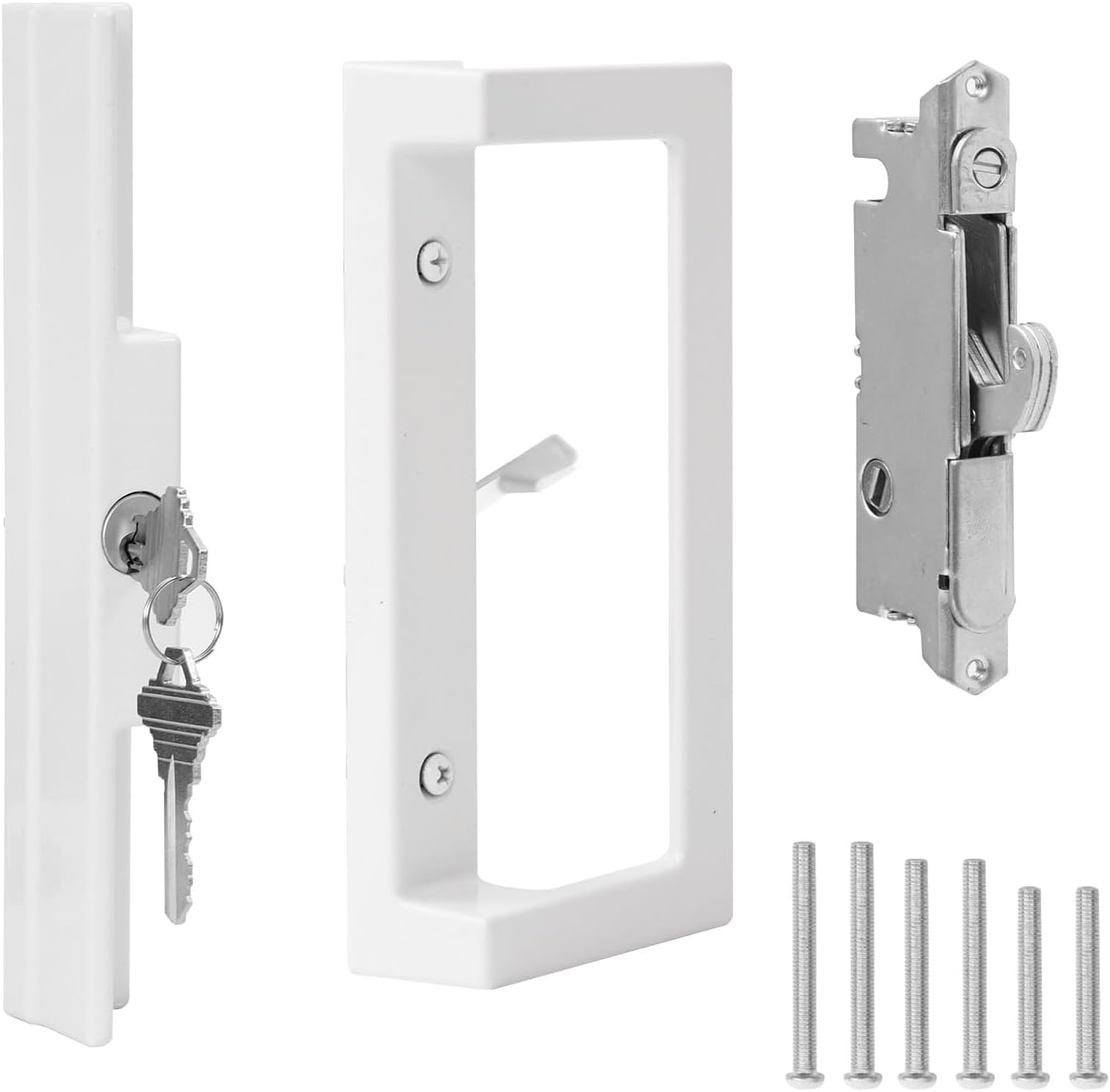 Sliding Patio Door Handle Set with Key Cylinder and Mortise Lock,Sliding Glass Door Handle with Lock Fits Door thicknesse is 1-3/4'' to 2-1/5'' and 3-15/16'' Screw Hole Spacing.