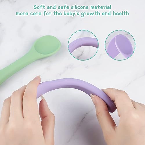 Miniatura 4 de Vicloon Cucharas de silicona para bebés, 7 cucharas de bebé, cucharas de alimentación de primera etapa para bebés, cucharas de silicona ultra