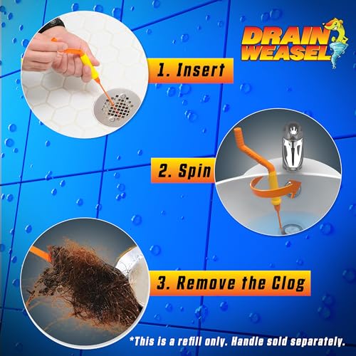 FlexiSnake Drain Weasel Refill - Sink Snake Hair Clog Remover Tool, Sink, Pipe, Bathroom, Bathtub Drain Cleaner, 18-inch Long Flexible Disposable Wands, Made in The USA, 10 Pack