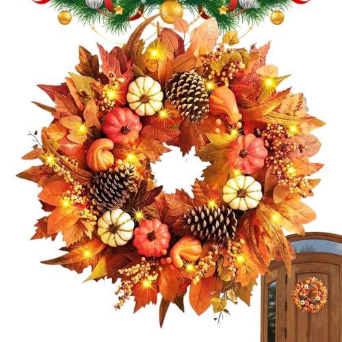 Couronne de porte d'automne YRYRYW anti-décoloration avec citrouilles pour habiller votre porche