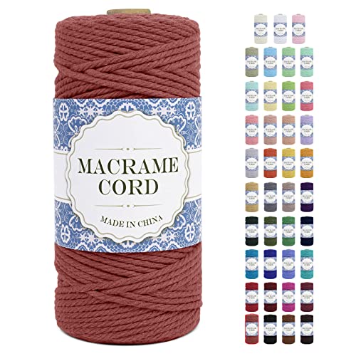 Uiopa Corde Macramé 3mm x 100m Ficelle Macramé Naturel Cordon Coton Fil Macramé 3mm Cordelette pour Suspension Murale Tressée de Plante Rideau Bricolage Décoration Intérieure Boho (Rouge Corail)