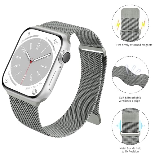Image of Meliya Metal Straps Compatible for Apple Watch Strap 38mm 40mm 41mm 42mm 44mm 45mm 46mm 49mm Women Men, Adjustable Mesh Loop Magnetic Milanese Band for iWatch Series 10 9 8 7 6 5 4 3 2 1 SE