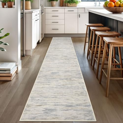 2x10 Gray Beige Neutral Multi Modern Abstract Runner Rug for Hallways, Super Soft Hallway Decor Kitchen Rugs with Non-Slip, Non-Shedding Washable Rug for Hallways Entryway Laundry Indoor