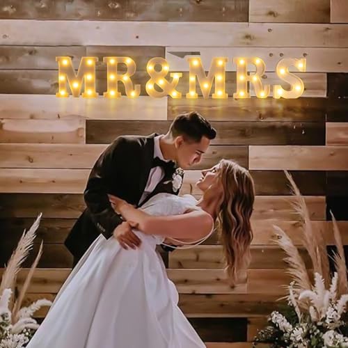 Image of JUSTOTRY 6Pcs Mr & Mrs LED Light Up Letters, 6.2 Inch Shiny Freestanding Mr and Mrs Sign Lights for Marriage Anniversary Celebration Engagement Banquet Wedding Table Decoration (Warm White)