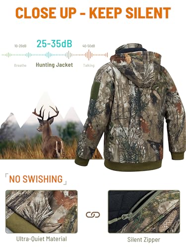 NEW VIEW Kids Camo Hunting Clothes - Silent Youth Jacket for Cold Winter, Camouflage Coat for Boys & Girls