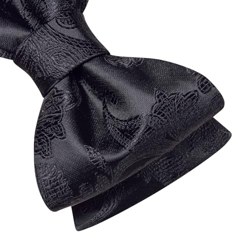 Image of Dubulle Self Tie Bow Ties and Lapel Pin for Men Paisley Solid Mens Bowtie and Handkerchief Cufflinks Set Wedding