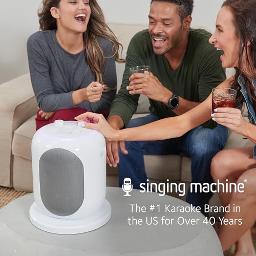 Image of Singing Machine SMC2040S Ultimate Karaoke System, 50 watts System, Sing Cast Video Streaming and Pitch Lab Technology with Rechargeable Battery and Two Wireless Mics, White
