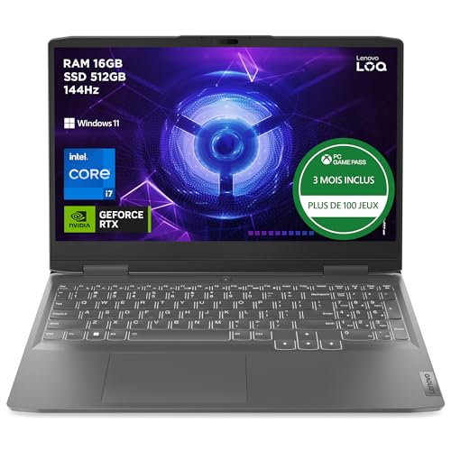 Lenovo LOQ 15IRH8 - Ordinateur Portable 15.6'' FHD 144Hz (Intel Core i7-13620H, RAM 16Go, SSD 512Go, NVIDIA RTX 4060 8Go, Windows 11 Home) Clavier rétroéclairé AZERTY Français - Gris