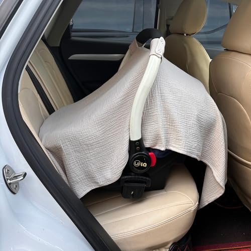 Image of 100% Muslin Cotton Car Seat Cover Baby, Carseat Canopy Cover, Universal Fit Stroller Covers for Boys and Girls (Summer Wheat)