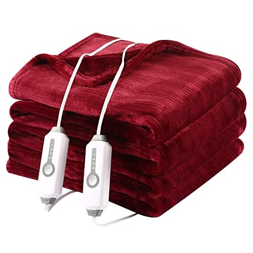 DUODUO Electric Heated Blanket Queen Size 84"x90" with Dual Controls, Reversible Cozy Silky Flannel Fabric with Ribs, Fast Heating with 4 Heating Levels 10 Hours Auto-Off for Bedding -Red