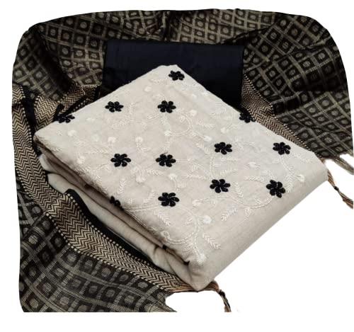 Ethnic Junction Women's Mirror work Embroidered Cotton Silk Blend Unstitched Salwar Suit Material, Black, 2XL