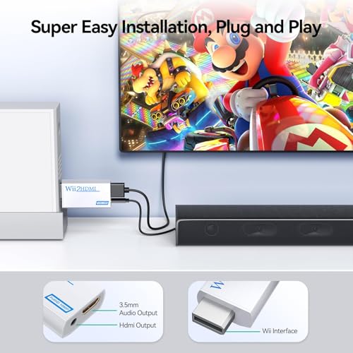 Image of GANA Wii to HDMI Converter 1080P Full HD, Wii HDMI Adapter with 3.5mm Audio & HDMI Output, Compatible with Wii /Wii U, HDTV, Monitor, Projector, Supports All Wii Display Modes