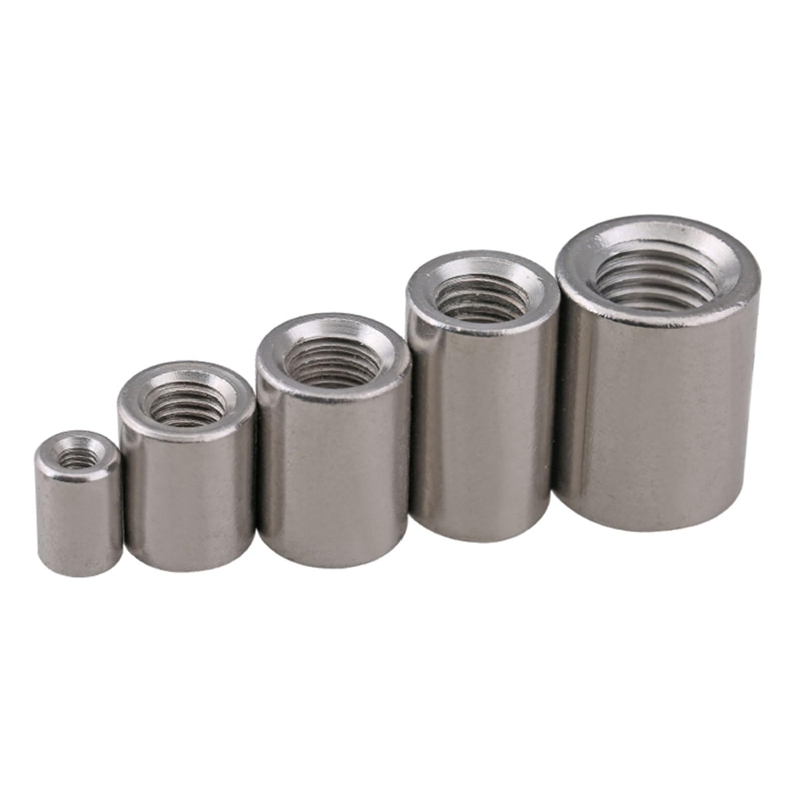 Tuerca de acoplamiento redondo, Tuerca de manguito de unión de conector de acoplamiento redondo alargado de acero inoxidable con rosca métrica M3 M4 M5 M6 M8 M10 M12 M14 M16(10pcs,M16x24x30)