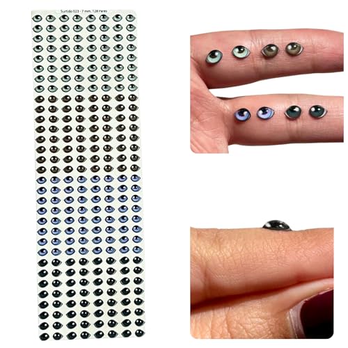S23-7: Resin Googly & Wiggle Eyes (256 Pcs/128 Pairs) 7mm–Light Blue, Brown, Blue, Black–Self-Adhesive for DIY Crafts, Clay, Felt, EVA, Porcelain, Polymer Clay, Sculptures, Amigurumi & Scrapbooking