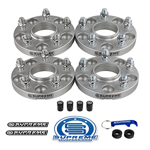Supreme Suspensions - 4pc Set of Silver 20mm Hub-Centric Wheel Spacers for Chevy Camaro, Malibu, Equinox - 5x120mm BP, M14x1.5 Studs, 66.9mm CB - Tire Valve Caps Included with Purchase