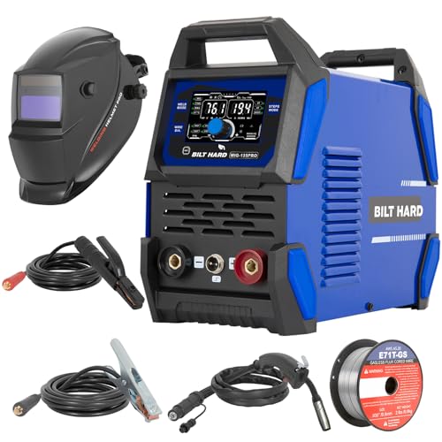 Image of BILT HARD 135A 3-in-1 IGBT Inverter Welder, 110V Flux Core MIG/Lift TIG/Stick Welding Machine with Synergic Control, LED Display, 2T/4T/SPOT Modes & Full Kit (Solar Helmet, Gloves etc.)