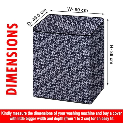 Image of The Furnishing Tree Semi-Automatic Top Load Washing Machine Cover | Waterproof & Dustproof | Easy to Clean | Inlet & Outlet Pipe Provision | Durable & Washable, Leaf Blue Polyester (49.5x80x89 CM)