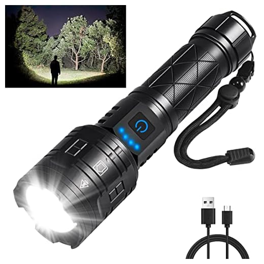 Rechargeable Flashlights High Lumens, 990000LM Powerful Tactical Flashlights, 5 Modes LED Flashlight Adjustable, Brightest Flashlight Waterproof, Handheld Flash Light for Emergencies, Camping, Hiking