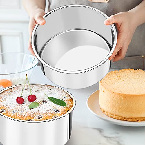 Image of TeamFar 6 Inch Cake Pan, 6 inch x 3 inch Deep Round Cake Pan Tier Baking Tins Set Stainless Steel, For Baking Steaming Serving, Healthy & Toxic Free, Deep & Straight Size, Oven & Dishwasher Safe - Set of 2