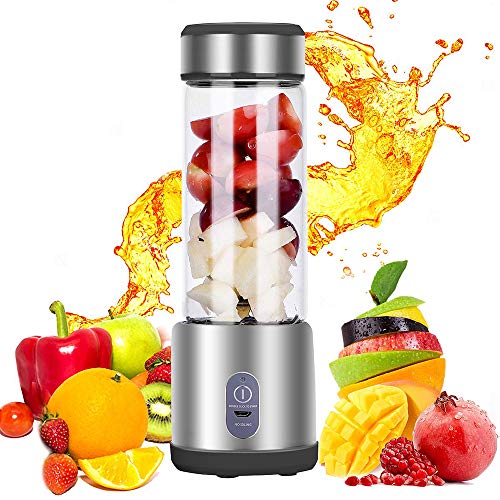 Fruit Juicer, Tragbare Reise Juicer Flasche 450ml Wiederaufladbare Frucht Entsafter Mixer mit USB-Ladegerät Kabel für Obst Gemüse, für Büro im