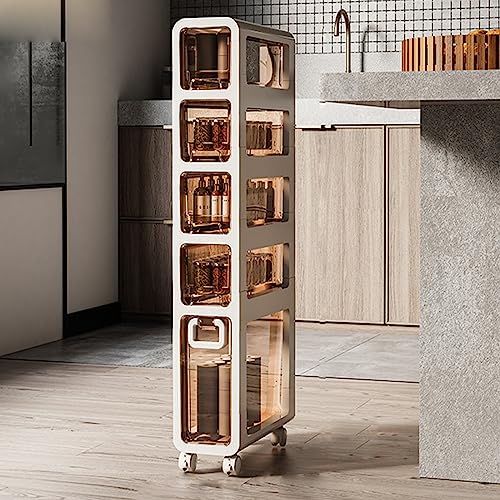 Gabinete de almacenamiento delgado para baño, nizer que ahorra espacio con cajones transparentes y ruedas rodantes, almacenamiento vertical impermeable para espacios pequeños y espacios estrechos