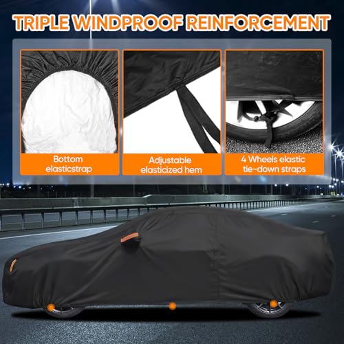 Image of Car Cover Custom Fit for Ford Mustang 1994-2026, Outdoor Waterproof All Weather Heavy Duty Full Exterior GT Cover for Sun Rain Snow UV Dust Protection with Door Zipper