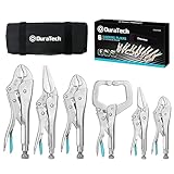 DURATECH 6-Piece CR-V Pliers Set - 6-1/2', 9-1/2' Long Nose, 5', 7' & 10' Curved Jaw, 6' C-Clamp, Fast Release with Oxford Rolling Pouch