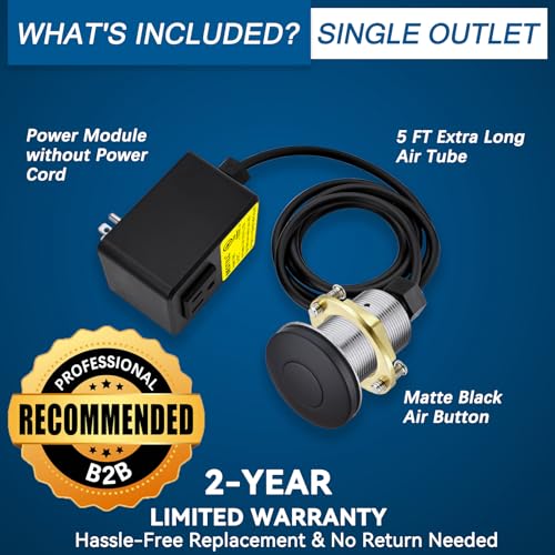 Image of BESTILL Garbage Disposal Air Switch Kit - All Metal, UL Listed Sink Top On /Off Switch Button for Food Waste Disposer, Matte Black Finish, Compatible with Kohler, Moen and Delta Faucets