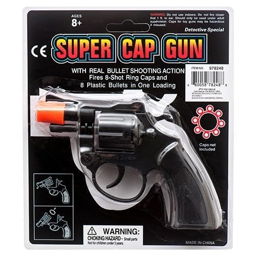Black Plastic Small Toy Revolver 8 Shot Ring Caps Pistol for Boy