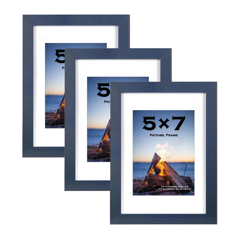 Blue 7x5 Photo Frames Set of 3,Picture Photo Frame 6x4 with Mount or 7x5 Without Mount,Freestanding and Wall Mountable