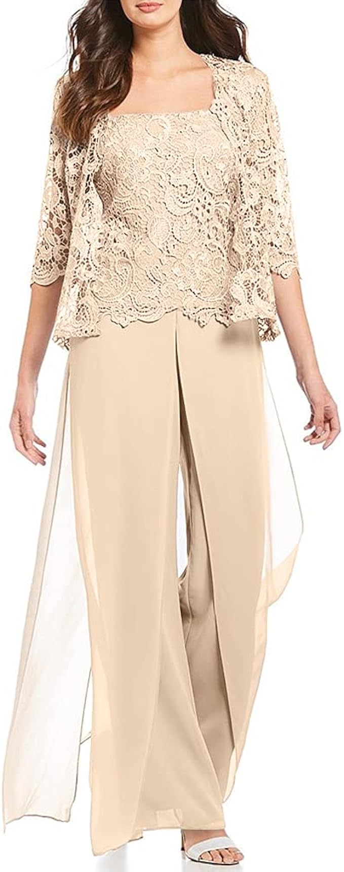 Zongqiven Women's Mother Pant Suit 2 Pcs Duster & Jumpsuit Elegant