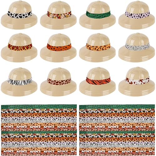 Flotory 36 Sets Safari Party Hats Jungle Explorer Hats with Stickers Jungle Adventure Costume for Kids Party Favors