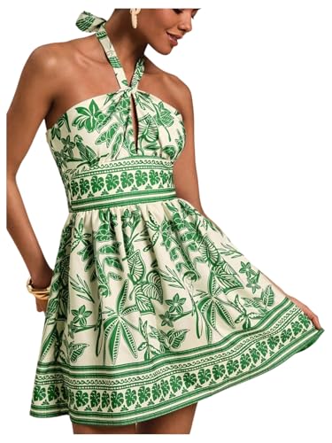 Image of Floerns Women's Floral Print Sleeveless Halter Neck Tie Back Summer A Line Dress