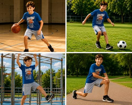 Image of Pro Athlete Active Boys Short Sets - 3 Piece Performance Short Sleeve T-Shirt and Dry Fit Shorts - Boys Athletic Sets (8-16)