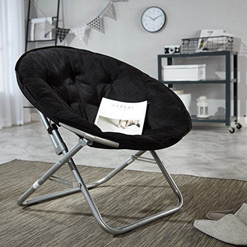Urban Shop Microsuede Foldable Saucer Chair, Black 27D X 32W X 29.5H In #TOP4