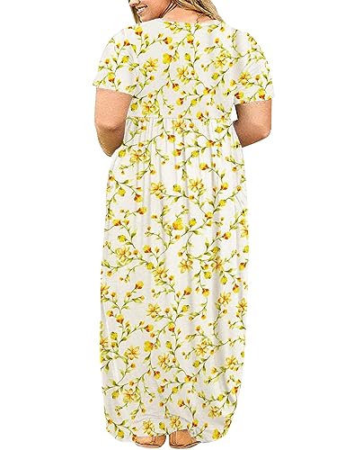 Image of Kancystore Women's Plus Size Maxi Dress with Pockets Summer Dresses XL-5X | Plus Size High Waisted Long Length Beach Dress, Empire Waist Round Neck Casual Dress, Solid Striped Floral Tie Dye Colors