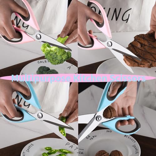 2 Pack Kitchen Heavy Duty Scissors with Magnetic Holder,Dishwasher Safe Shears for BBQ,Kitchen,Stainless Steel Scissor All Purpose,(Blue,Pink) - image 6