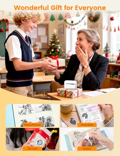 Image of Mini Printer with 3 Sticker Paper Rolls, Q02E Mini Printer for Smartphone
