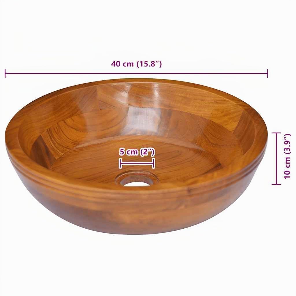 vidaXL Lavabo de madera maciza de teca Φ40x10 cm